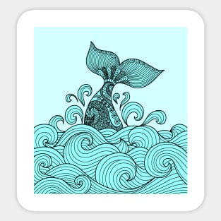 Blue Wale On Wave Art Sticker